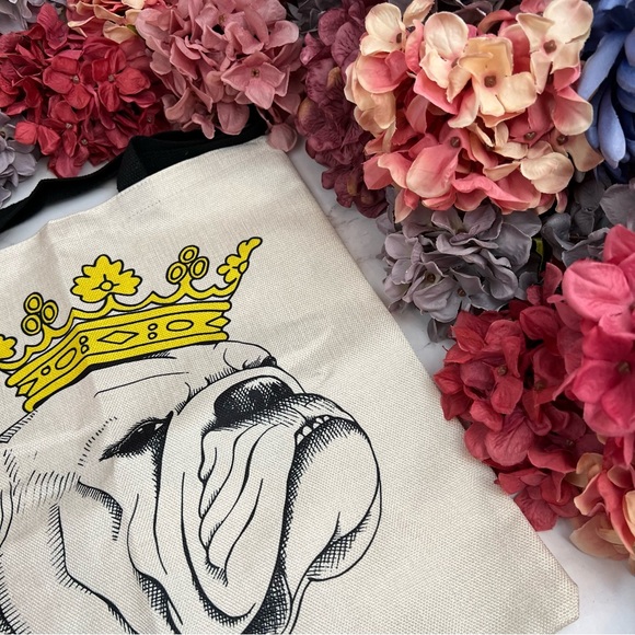 Eco-Friendly Crowned King English Bulldog Folding Tote Bag - Picture 7 of 13